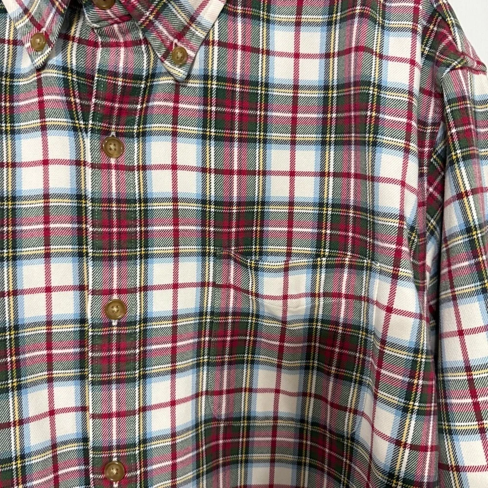 Lands' End Red Green Plaid Long Sleeve Button Up Men’s XL 17/17.5 100% Cotton